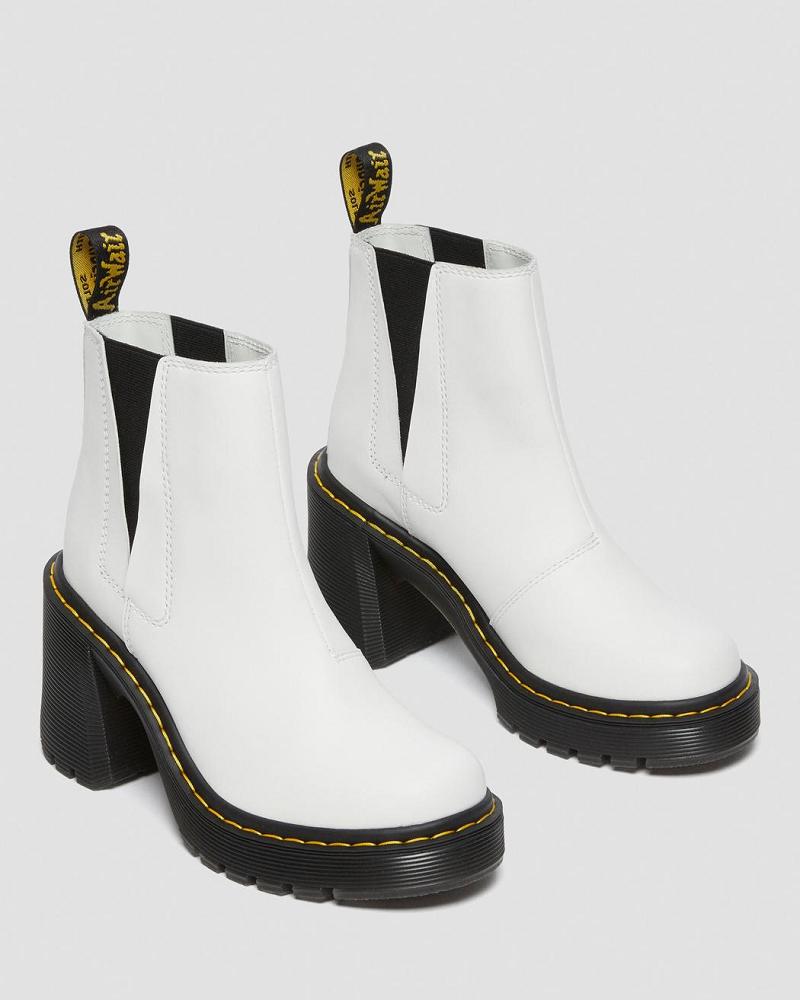 Dr Martens Spence Lær Flared Heel Støvler Med Hæl Dame Hvite | Norge 626AHK
